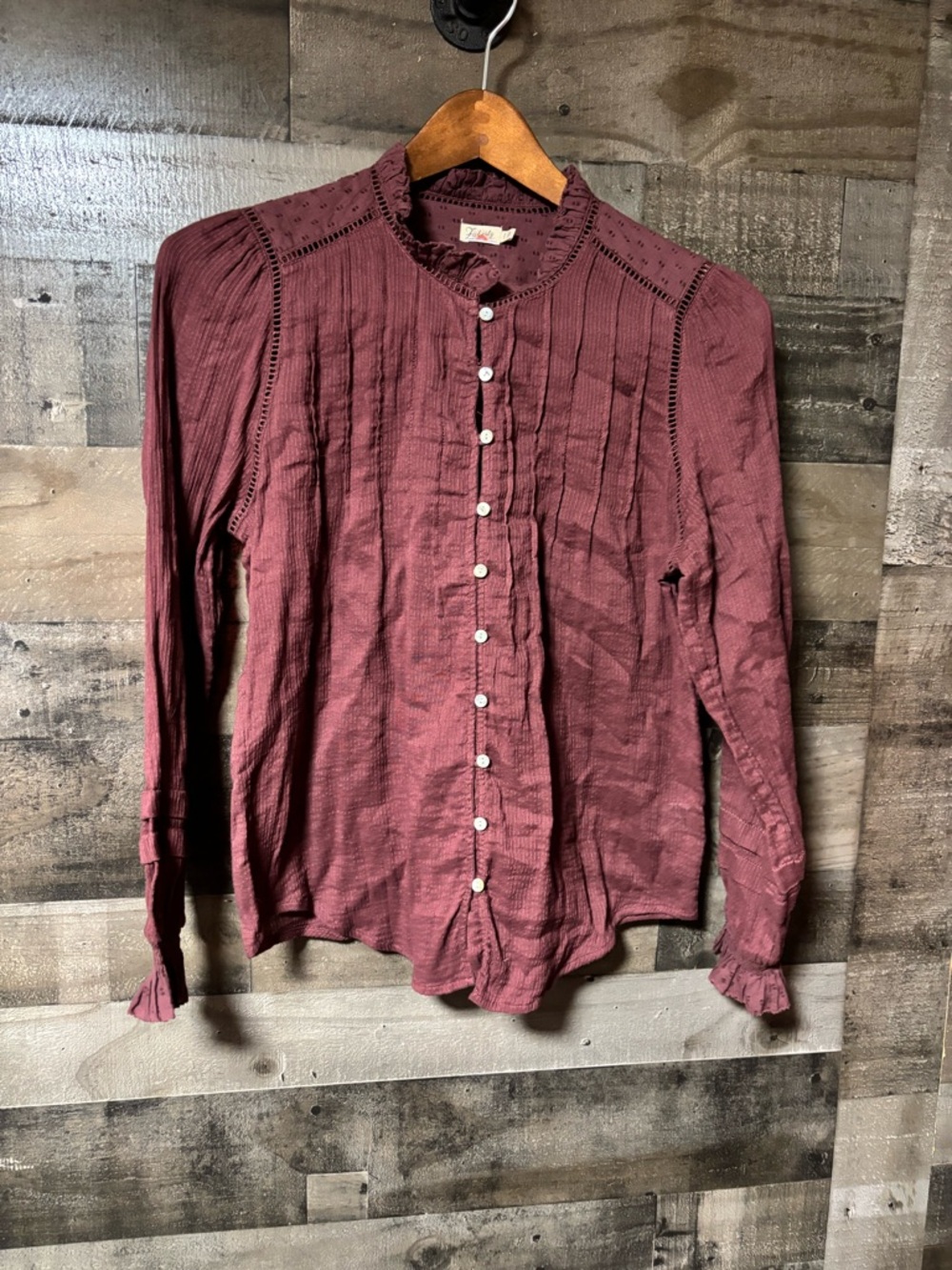 Faherty Mauve Button-Front Pintuck Button Up Blouse Size Medium
